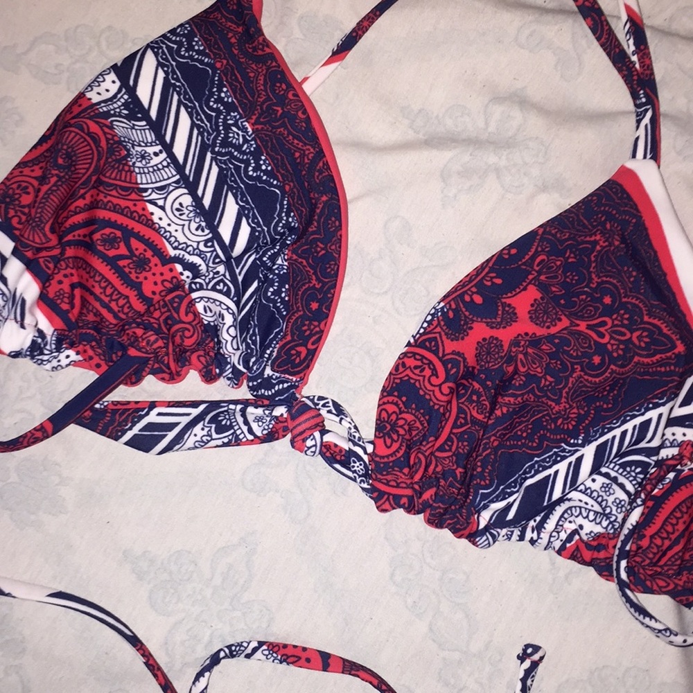 Blue & red bikini top